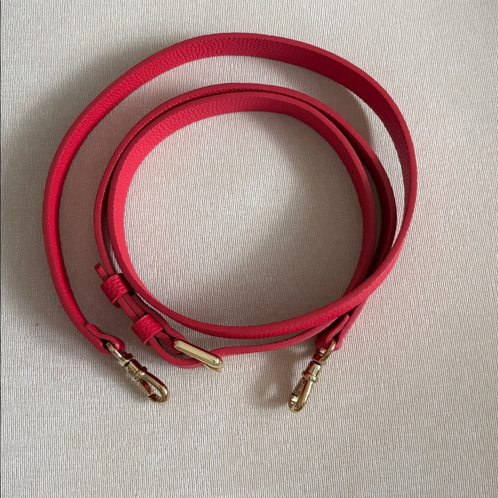 Bandolier Red Leather Strap with Gold Hardware - Picture 3 of 4